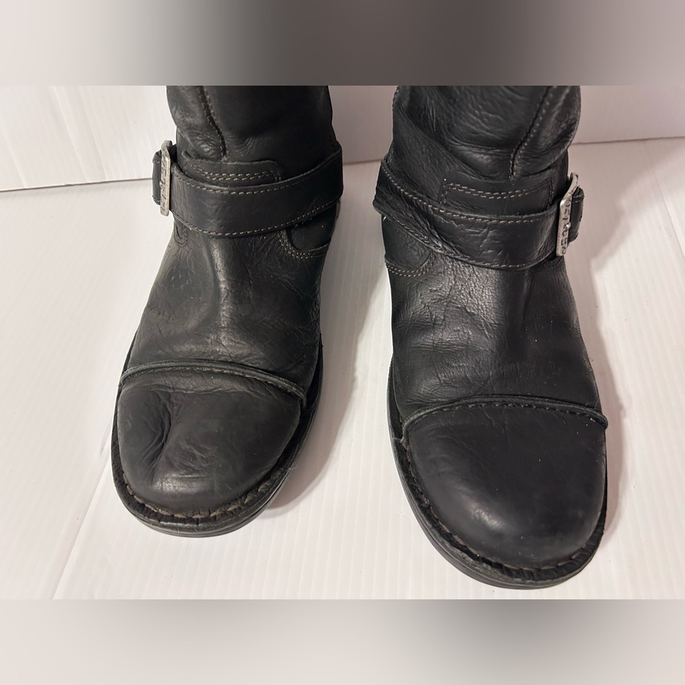 UGG SN3040 black leather sheepskin-lined winter combat buckle boots men size 8 - Picture 5 of 13